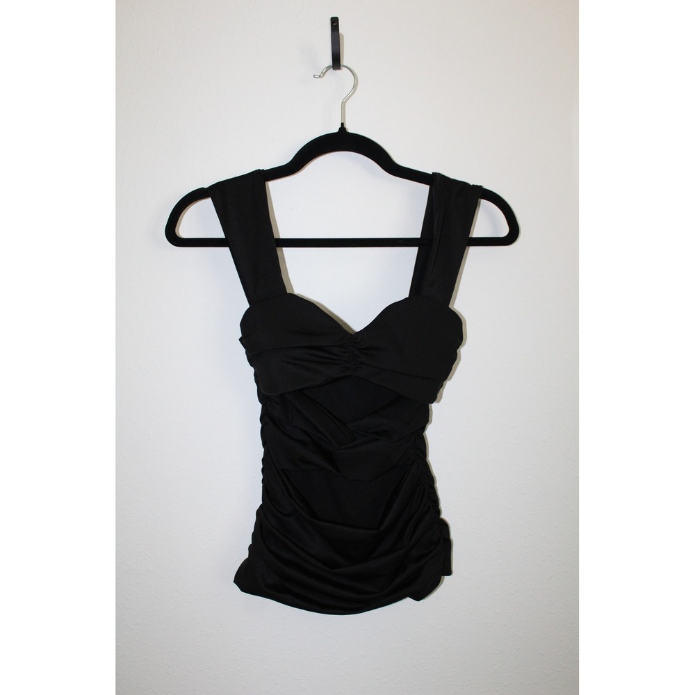 Lamarque Black Ruched Sweetheart Top Sleeveless Cutout Bodice XS NWT